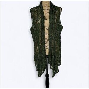 Vtg‎ Double Take Sheer Mesh Cardigan Vest One Size Green Lace Fairy Goblincore